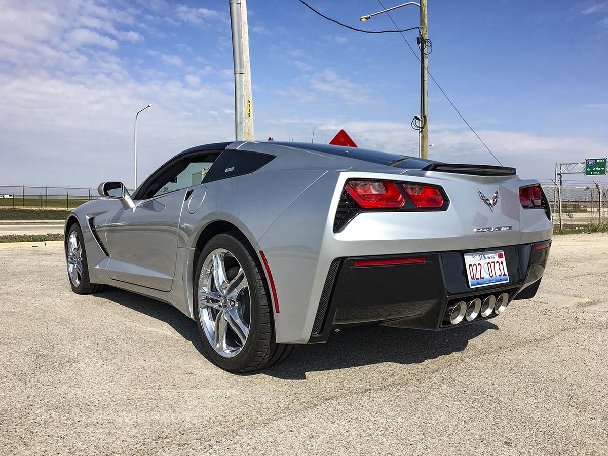 Silver 2016 Corvette Stingray rear 3/4 view