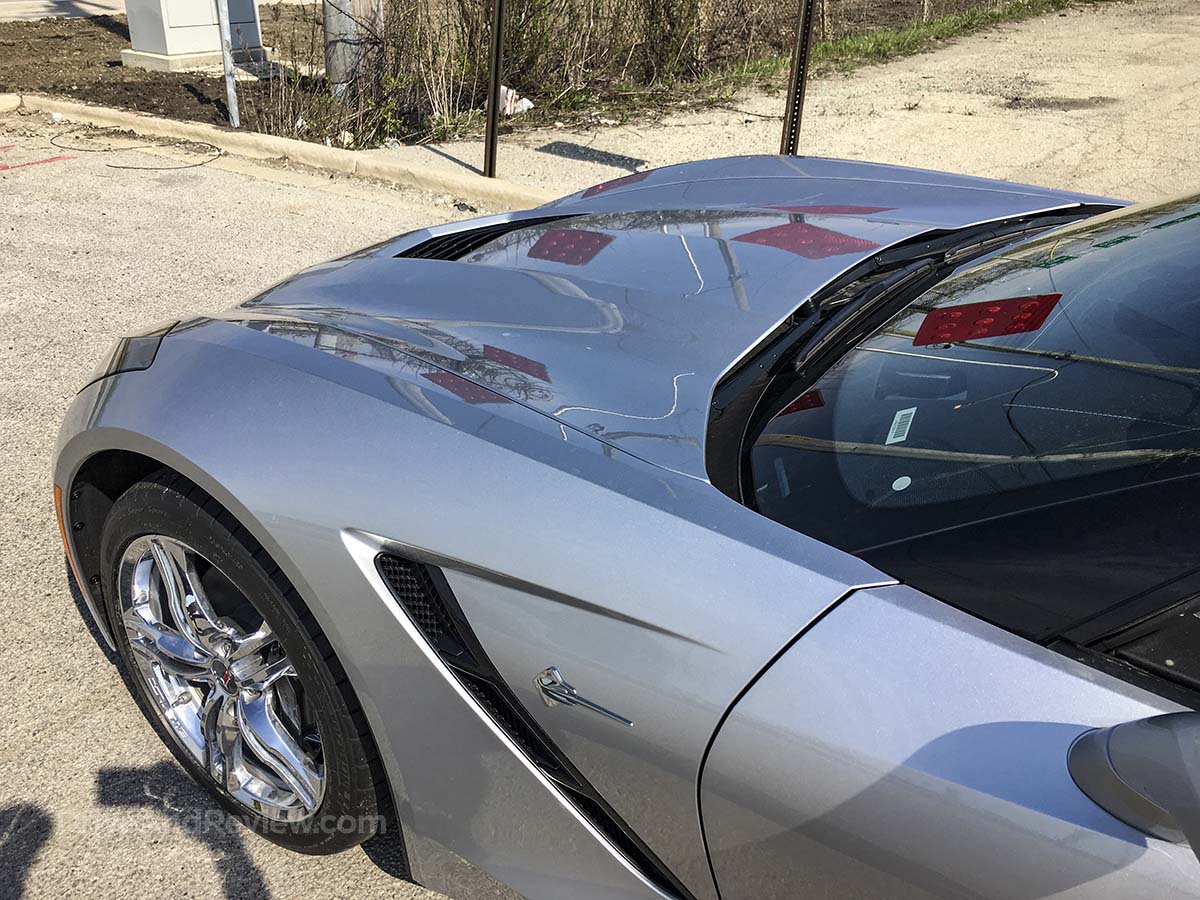 Silver 2016 Corvette Stingray front fender and hood detail
