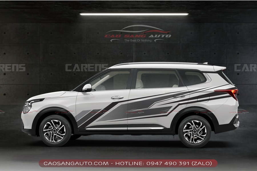 Tem sườn xe Kia Carens trắng đen