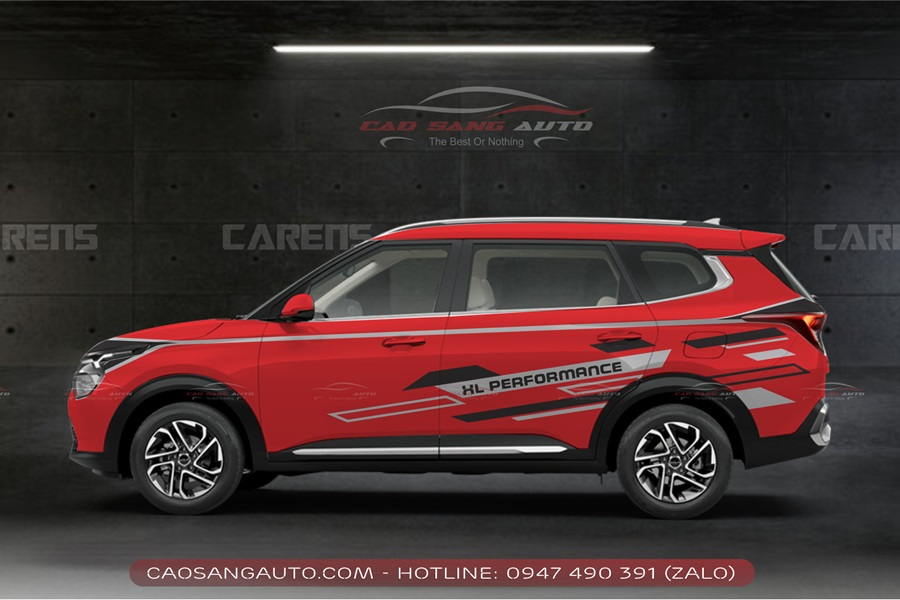 Tem sườn xe Kia Carens đỏ đen