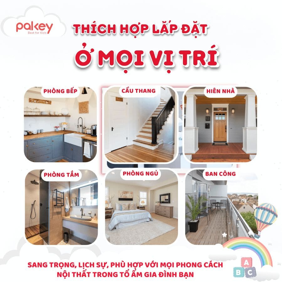 Thiết kế thanh chắn giúp bảo vệ bé an toàn tuyệt đối, ngăn chặn bé khỏi rơi từ cầu thang hoặc tiếp xúc với các vùng nguy hiểm trong nhà