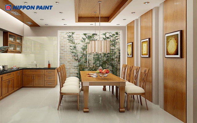 Không gian bếp màu Be phối cùng mặt đá màu nâu sạch sẽ nhưng đầm ấm