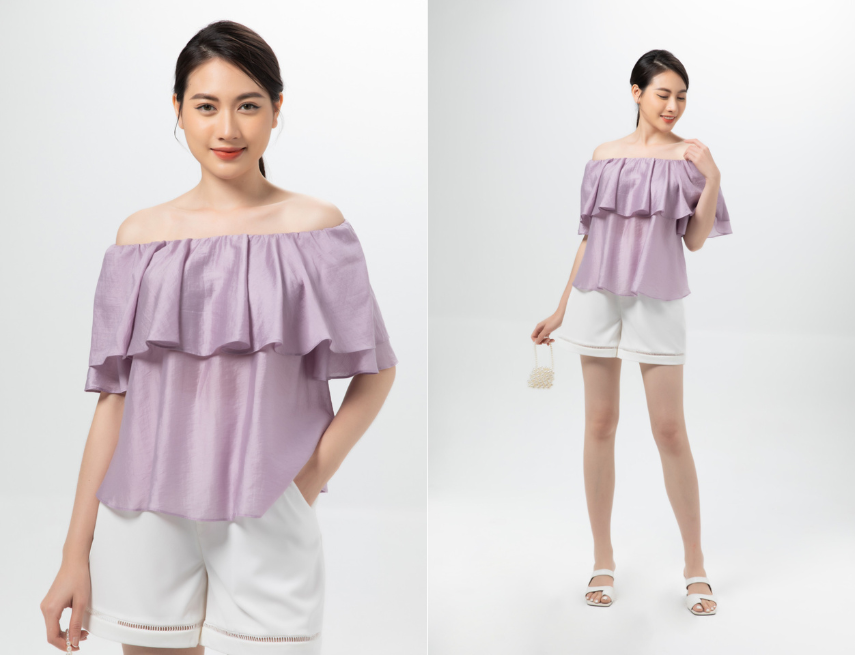 set đồ áo tím kết hợp cùng quần trắng