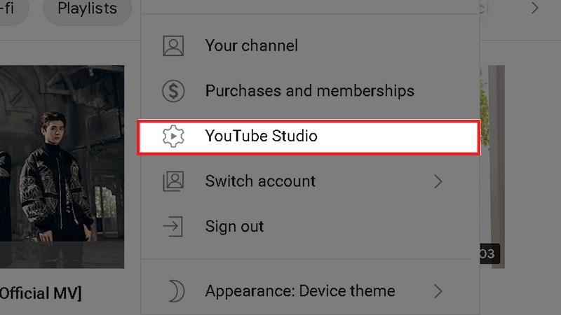 Chọn YouTube Studio