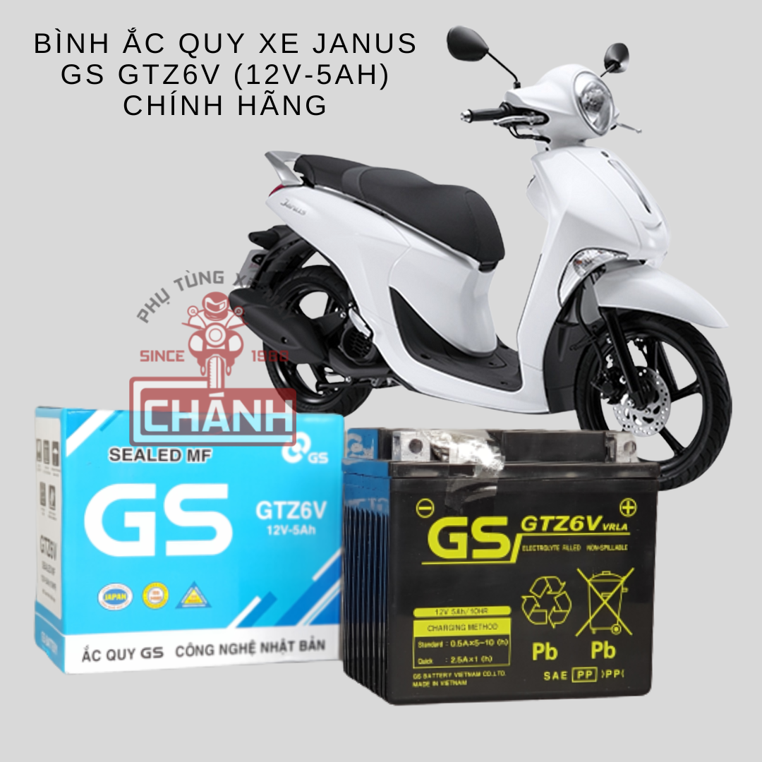 Bình ắc quy xe Yamaha Janus chính hãng GS (12V-5ah)