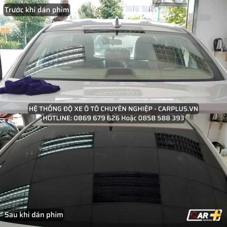 Kính hậu (kính lưng) xe trước và sau khi dán phim cách nhiệt