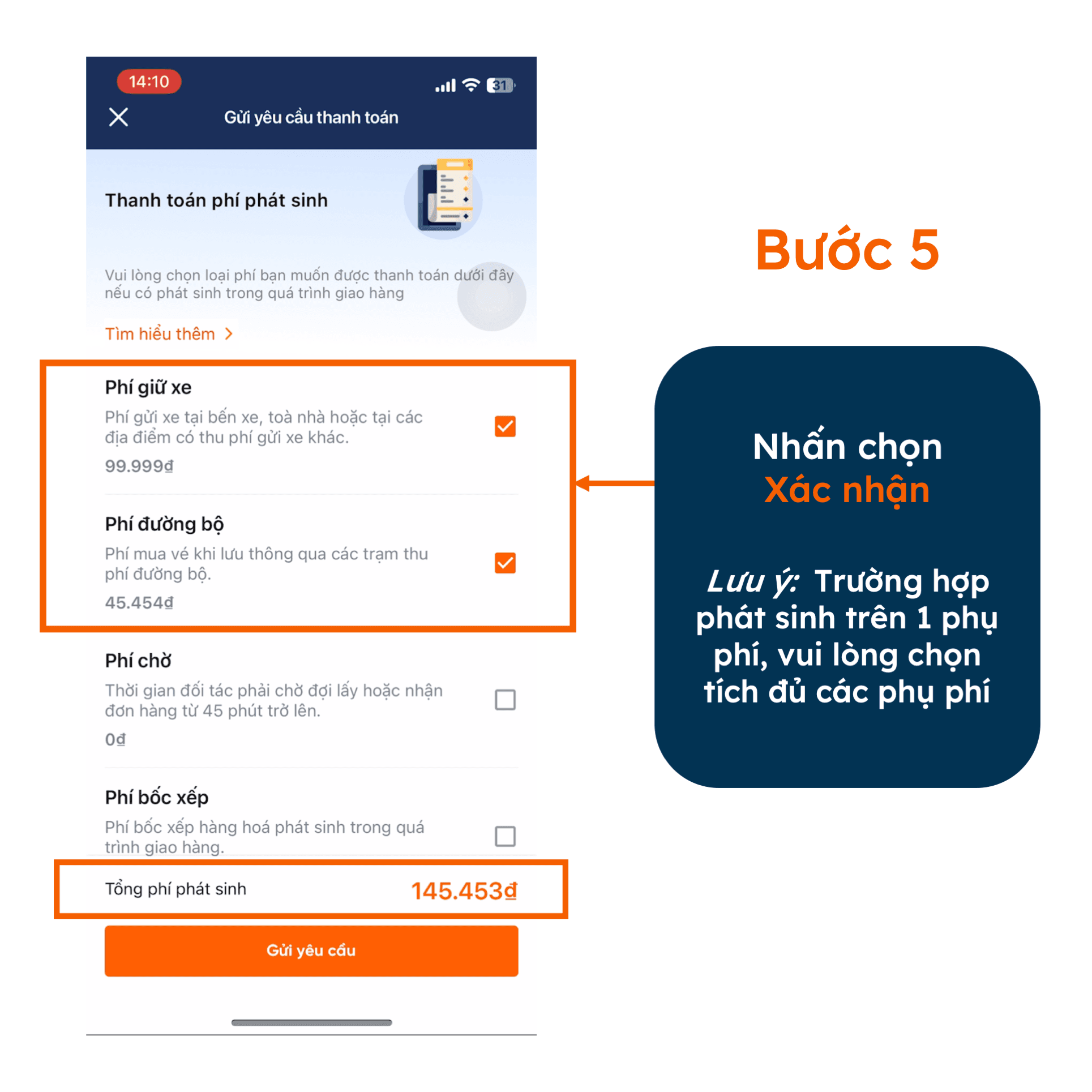 HƯỚNG DẪN KHAI BÁO PHỤ PHÍ PHÁT SINH DỊCH VỤ XE 3/4 BÁNH